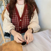 V-Neck Classic Plaid Knitted Vest Sweater